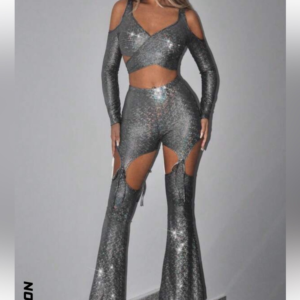 Rave/Festival Glitter Bellbottoms Set